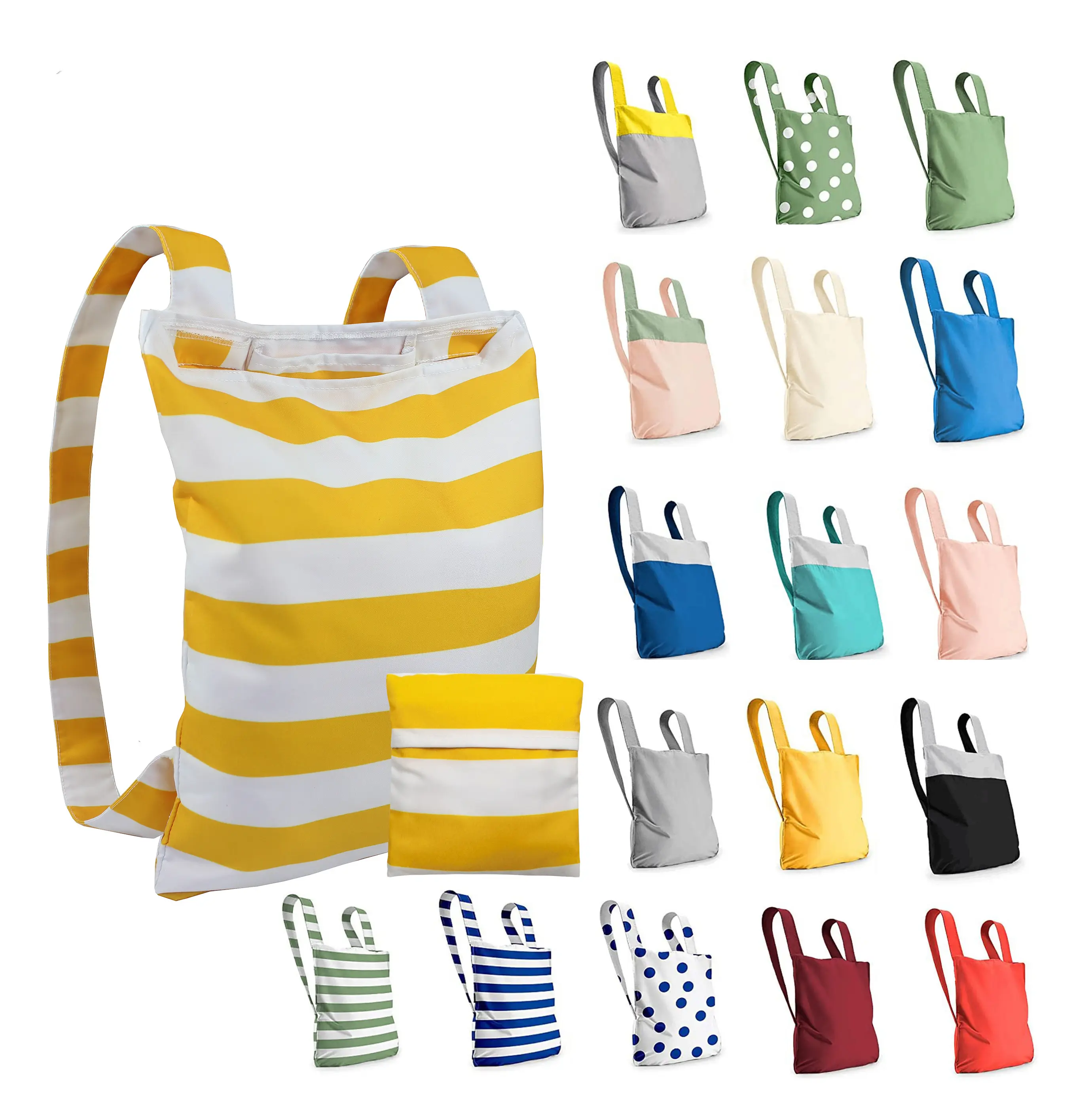 Custom large capacity reusable multifunctional folding backpack foldable tote shopping bag