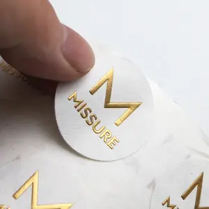 Etiqueta de papel texturizado autoadesivo do logotipo personalizado, folha de ouro em relevo 3d