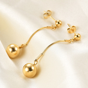 Boucles d'oreilles pendantes 10MM, boule ronde, couleur or, acier, géométriques, minimalistes, pour femmes - Product Image 4
