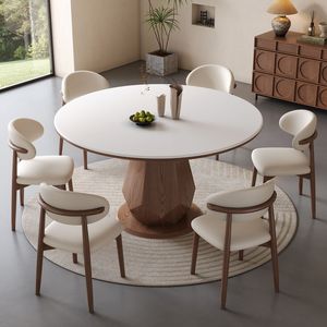 Juego de Mesa y Sillas de Comedor Redondas de Madera Maciza y Mármol de Lujo Moderno, para 4, 6 u 8 Personas, Diseño Rústico Único para Cocina y Comedor - Product Image 4