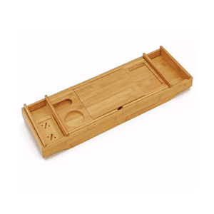 Tray Bamboo Bathtub Caddy Tray With Extending Sides Cellphone IPad Tray And Wine Glass Holder