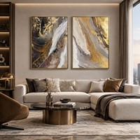 Peinture murale abstraite moderne en acrylique peinte à la main sur toile, or et gris, encadrée, pour salon, chambre et bureau de luxe