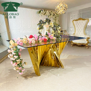 Mesa DE BODA rectangular con base de metal dorado y cristal para salón de banquetes de hotel moderno - Product Image 5