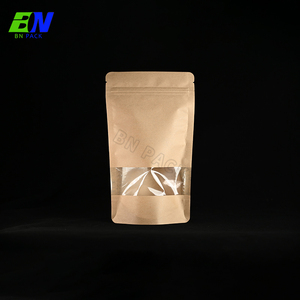 Biodegradable Kraft Paper Stand up Bag With Window for Coffee Bean Nut Tea and <strong>Flavored</strong> Tea Food Display - Product Image 3