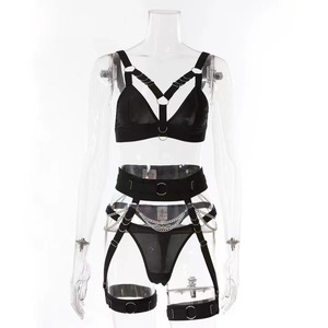 Cross-border AliExpress source: European and American nightclub set, sexy metal chain lingerie three-piece set for women. - Product Image 5
