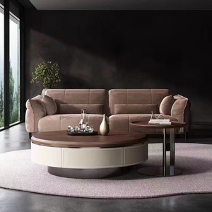 Tavolino da Caffè in <span class=keywords><strong>Legno</strong></span> Massello Moderno e Minimalista di Lusso Leggero con Pelle Selvatica, Combinazione Rotonda <span class=keywords><strong>per</strong></span> Soggiorno, Formato Piccolo <span class=keywords><strong>per</strong></span> la Casa - Product Image 3