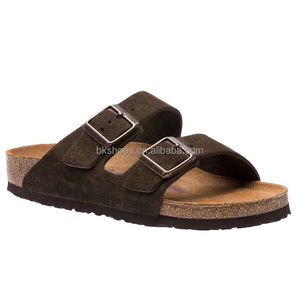 Mules plates d'extérieur de qualité supérieure, type sabot Birkenstock, en cuir véritable et daim, pour hommes et femmes, avec semelle intérieure en liège, sabot solide - Product Image 4