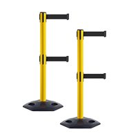 Barrière de file d'attente rétractable en métal avec bande double et base en caoutchouc