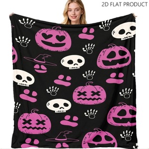 Halloween Pumpkin Ghost <b>Skull</b> Flannel Blanket Throw Blanket Nap Blanket Party Decor Horror <b>Gift</b> Skin Friendly Reversible - Product Image 4