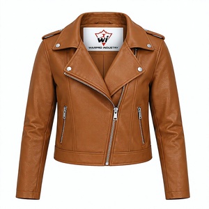 Chaqueta de Cuero PU Color Bronceado Unisex de la Marca WARPRO INDUSTRY, Corte Ajustado, Cuello Alto, Transpirable, con Bolsillos con Cremallera, Estilo Casual y Urbano - Product Image 5