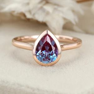 925 เงิน 8x6 มม.รูปลูกแพร์ชุด Lab ปลูก Alexandrite แหวน Solitaire เจ้าสาวแหวนสัญญา - Product Image 2