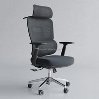 Chaise de bureau ergonomique de direction LYSUN confortable avec appui-tête 3D réglable, dossier en maille et pieds chromés