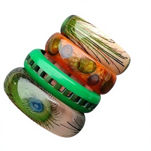 Meilleurs Bracelets Joncs Vintage en Résine Pastel Faits Main, Joncs Perlés Floraux, Bijoux de Mode à Rayures Scintillantes pour Femme, Cadeau de Fête - Product Image 5
