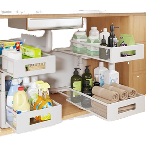 Organisateur de cuisine coulissant à 2 niveaux écologique pour évier, panier de rangement personnalisé imprimé, gain de place - Product Image 1