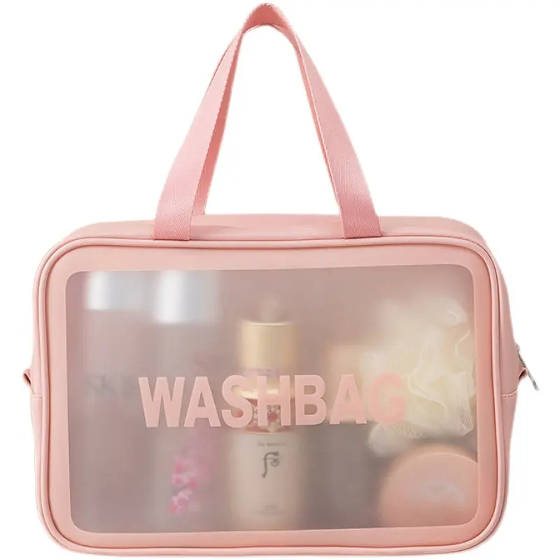 Pabrik kustom Logo tahan air Makeup perjalanan wanita perlengkapan mandi tas kosmetik ritsleting Logo kustom tas kosmetik Pvc bening