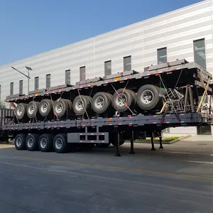 Toptan 40ft 48ft 60ft kargo konteyneri Flatbed 3axle Flatbed yarı kamyon römorku satılık