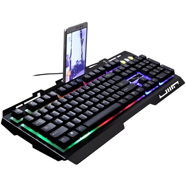 Hot Selling ZGB G700 104 Keys USB Wired Mechanical Feel Glowing Metal Panel Suspension Gaming Keyboard with Phone Holder