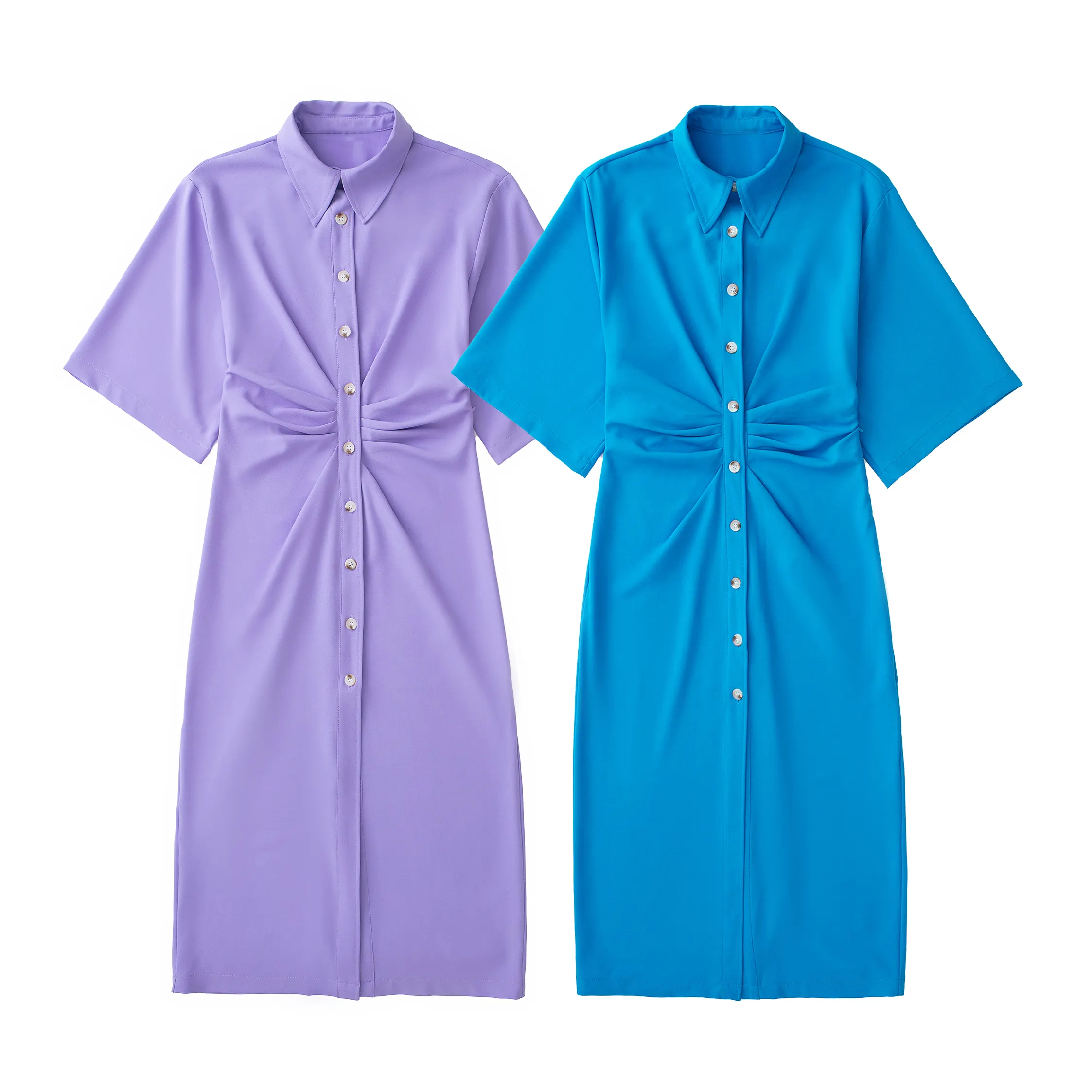 2 colorway peter pan collar fashionable design women casual button up summer shirt dress