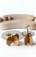 Table basse moderne en bois massif de style italien et nordique avec pieds en verre, meubles pour la maison et l'hôtel