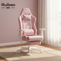 Chaise de jeu pivotante convertible en cuir PU velours rose avec repose-pieds, chaise d'ordinateur ergonomique inclinable pour les filles gamers