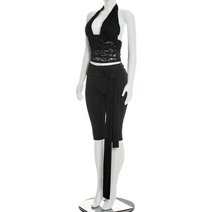 Viviblook J26ST073 Ensemble assorti pour femmes, nouveau haut en dentelle sexy sans manches, pantalon court, ensemble d'été 2 pièces - Product Image 5