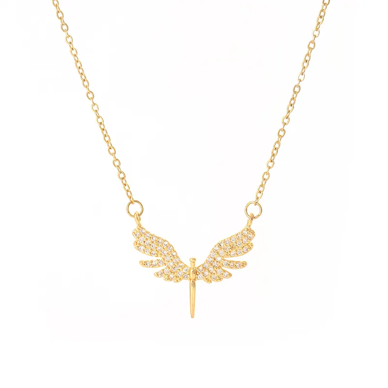 Women's High Quality Fashion Jewelry Pendant Set with Zircon 18K Gold and Silver Angel Wings Necklace