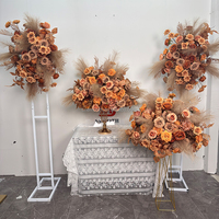 SMOOTH Ensemble d'arrangements floraux artificiels pour mariage, marron caramel automnal, chemin de table floral en roses de soie orange brûlé pour la décoration d'événements et de fêtes