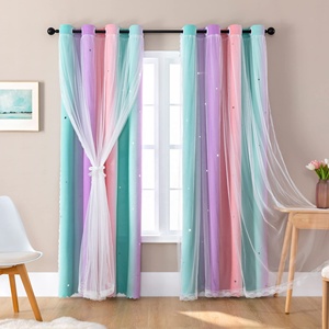 Home Decor Pink Purple Green Star Curtain Princess Theme Room Darkening Curtains For Kids Bedroom