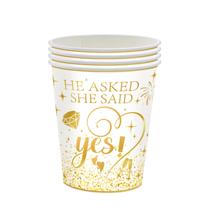 Decoración para Fiesta de Compromiso, Platos y Servilletas con la Frase 'She Said Yes', Juego de Vajilla Desechable Blanco y Dorado para Boda o Despedida de Soltera - Product Image 4