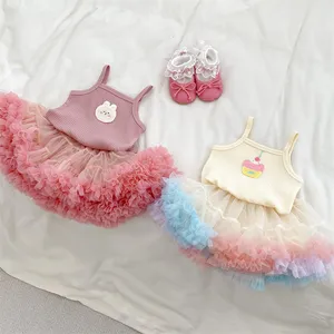 Großhandel 2 Stück Set Weste und Rock Set Kleidung flauschige Lolita Pailletten Pettis kirt Blase Baby Mädchen Tutu Rock