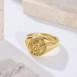 Anillos Vintage Resistentes al Agua y al Deslustre, de Buena Calidad, Chapados en Oro PVD de 14k y 18k, Anillo de Acero Inoxidable 316L con Diseño de Moneda para Mujer - Product Image 5