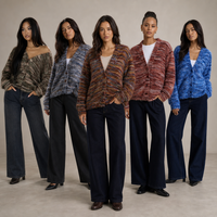 Joydressing Vente en gros de cardigans pour femmes multicolores texturés, col en V, manches longues, boutons sur le devant, tricoté