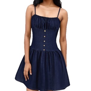 Abito Estivo-Autunnale <span class=keywords><strong>da</strong></span> <span class=keywords><strong>Donna</strong></span>, Nuovo Stile in Finto Denim, Corto, Senza Maniche, con Spalline e Collo Scoperto - Product Image 5