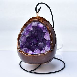 Lámpara Nocturna de Citrino Brasileño, Adorno de Huevo de Dinosaurio con Cueva de Amatista Natural, Grabado Original en Piedra Tallada para Dormitorio y Mesita de Noche - Product Image 5