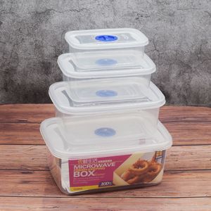 <b>Microwave</b> Fresh Keeping Box <b>Set</b> Rectangle Transparent Plastic With Clip On Lid For Food Storage Multiple Sizes - Product Image 1