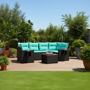 Set Divano da Esterno in Polyrattan Nero con Cuscini, 7 Posti, Stile Contemporaneo - Product Image 2