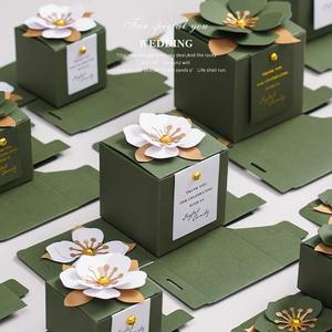 Caja de Regalo de Papel para Dulces de Boda, Estilo Bosque, Verde, Cuadrada, Tridimensional, con Flores, Recuerdos de Boda para Invitados - Product Image 2