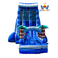 Toboggan aquatique gonflable à double voie Heavy Duty 22FT Blue Paradise Palm Tree Playground pour les carnavals d'été et la location de fêtes dans la cour