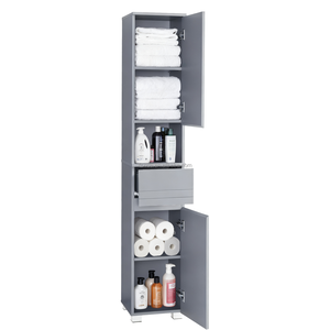 <strong>Tall</strong> Slim Modern Wood <strong>Bathroom</strong> Cabinet Open Compartments 1 Drawer Adjustable Shelves Space Saving <strong>Storage</strong> for Apartment Bedroom - Product Image 3
