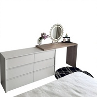 Table de toilette moderne européenne en bois massif avec LED personnalisées, 6 tiroirs, miroir éclairé par LED tactile blanc, meubles de chambre à coucher