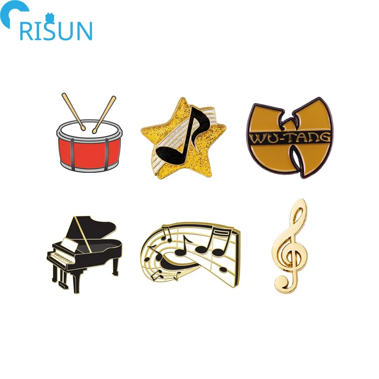 Broche de esmalte para guitarra, atacado barato wu-tang broche de música de esmalte pin 90s hip hop rap, logotipo personalizado, piano de guitarra