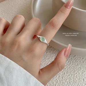 S925 verstelbare <span class=keywords><strong>ring</strong></span> van puur zilver met groene kattenoogsteen, in stijl en trendy voor dames - Product Image 3