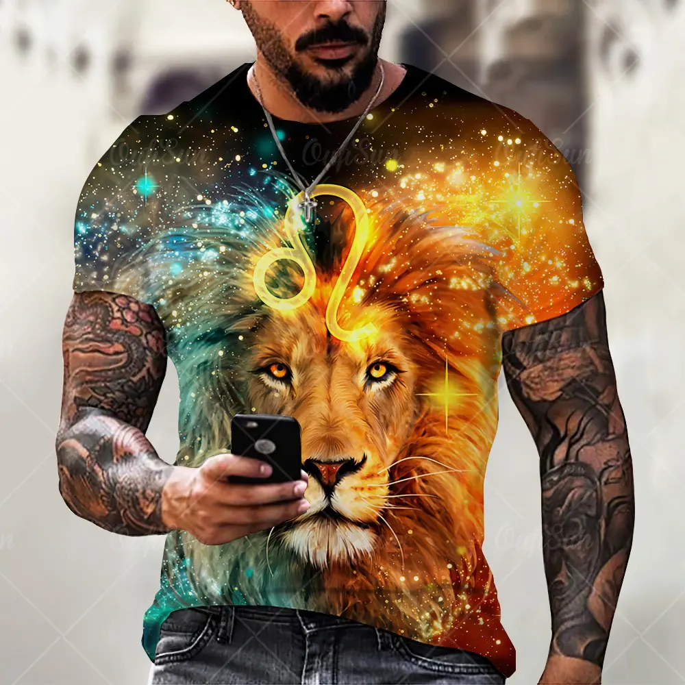 Hot Sale Wholesale Printing Oversized Casual Summer Animal lion 3d Tshirt For Men
