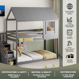 2025 Lit superposé en bois massif pour enfants 90x200cm avec protection contre les chutes et lit mezzanine en échelle avec sommier à lattes - Product Image 4