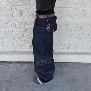 사용자 정의 일본 원시 Selvedge 데님 남성 청바지 레드 라인 패브릭 14oz 헐렁한 스택 바지 제조 업체 - Product Image 2