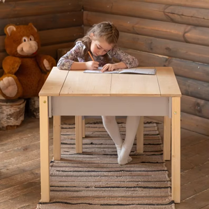 Tùy biến Montessori đồ nội thất ghế với lưu trữ bằng gỗ màu sắc tự nhiên trẻ em nghiên cứu bảng thiết lập trẻ em nghiên cứu Bàn và ghế - Product Image 6