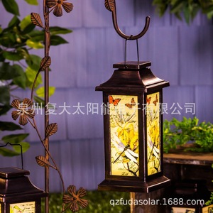 Solar Garden Lantern <b>Led</b> Plastic Outdoor Hanging Decor <b>Light</b> With Butterfly Pattern For Patio Yard - Product Image 2