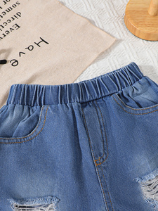 All'ingrosso 1-7 anni <span class=keywords><strong>blu</strong></span> Denim mezza vita <span class=keywords><strong>Shorts</strong></span> da ragazza alla moda per bambini pantaloncini in tessuto a maglia traspirante - Product Image 3