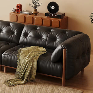 <span class=keywords><strong>Canapé</strong></span> en cuir vintage avec pieds en bois, <span class=keywords><strong>canapé</strong></span> noir rétro, luxe léger, confortable, trois places, <span class=keywords><strong>pour</strong></span> salon - Product Image 2