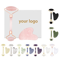 Produits chauds Outils de soins de la peau BeautifulGHM 100% Naturel Xiuyan Vert Logo Jade Stone Jade Roller et Gua Sha Set pour Beauty SPA